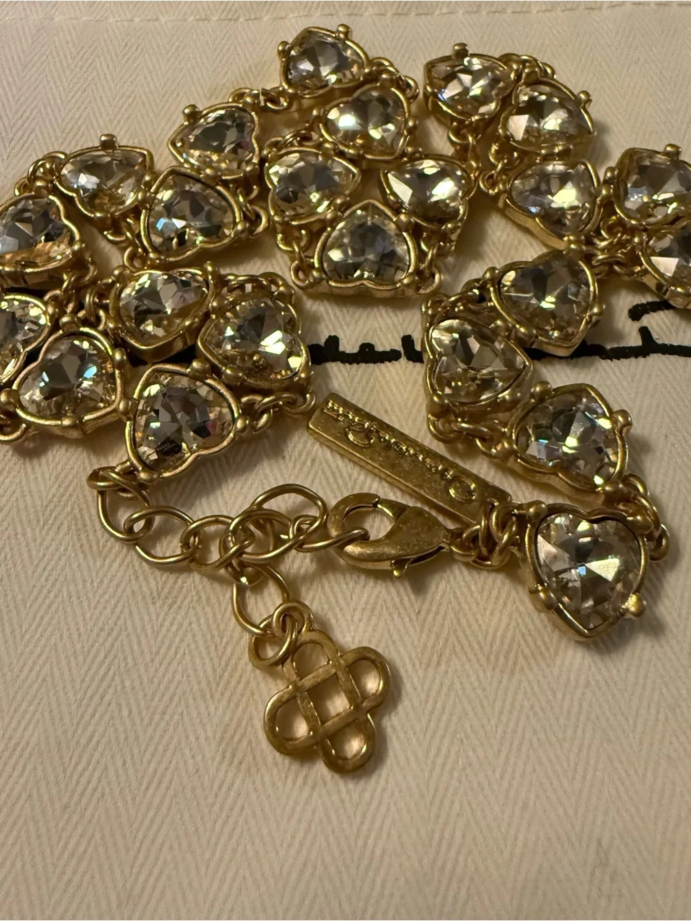 Oscar de la Renta Gold and Clear Crystal Heart Link Necklace